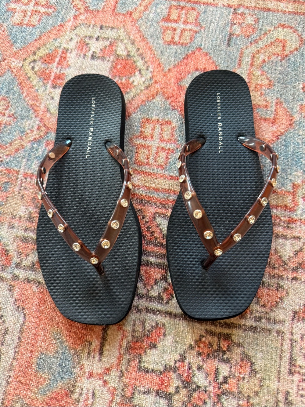 Loeffler Randall Brown Jeweled Strap Flip Flop Sandals
